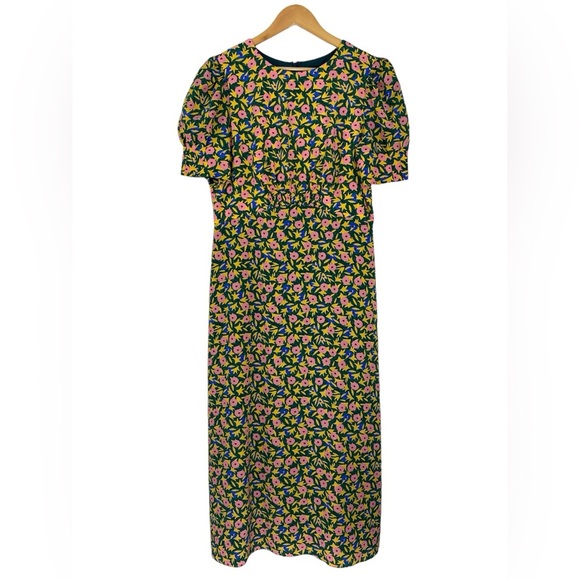 Saloni Bianca Midi Dress Silk Crepe Alpine Bouquet Size 12 - Picture 2 of 11